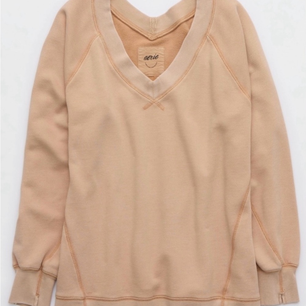 aerie Peach V-Neck Pullover Sweatshirt